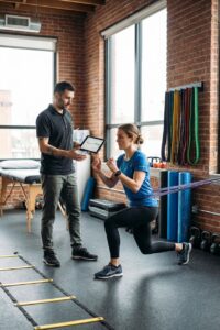 Athlete undergoing movement assessment at a sports recovery clinic in Decatur